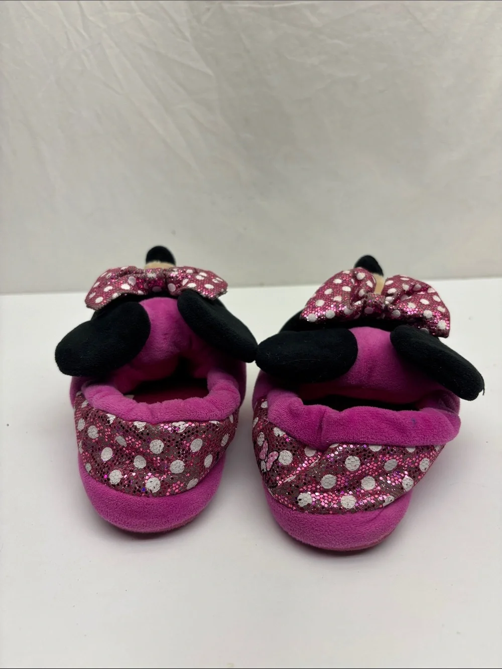 Disney Minnie Mouse Plush Pink Bow Kids Slippers, SZ 7-8 toddler girl, box 73